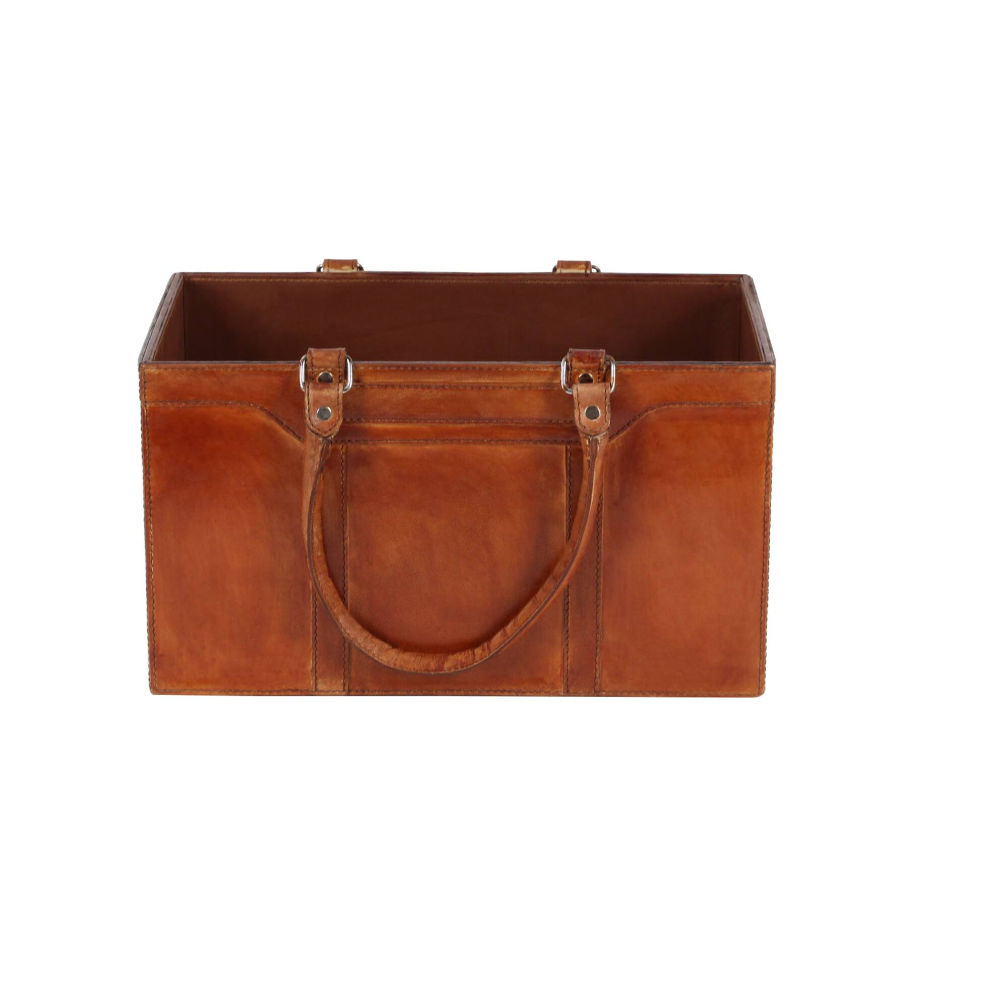 16" Brown Leather Rustic Magazine Holder